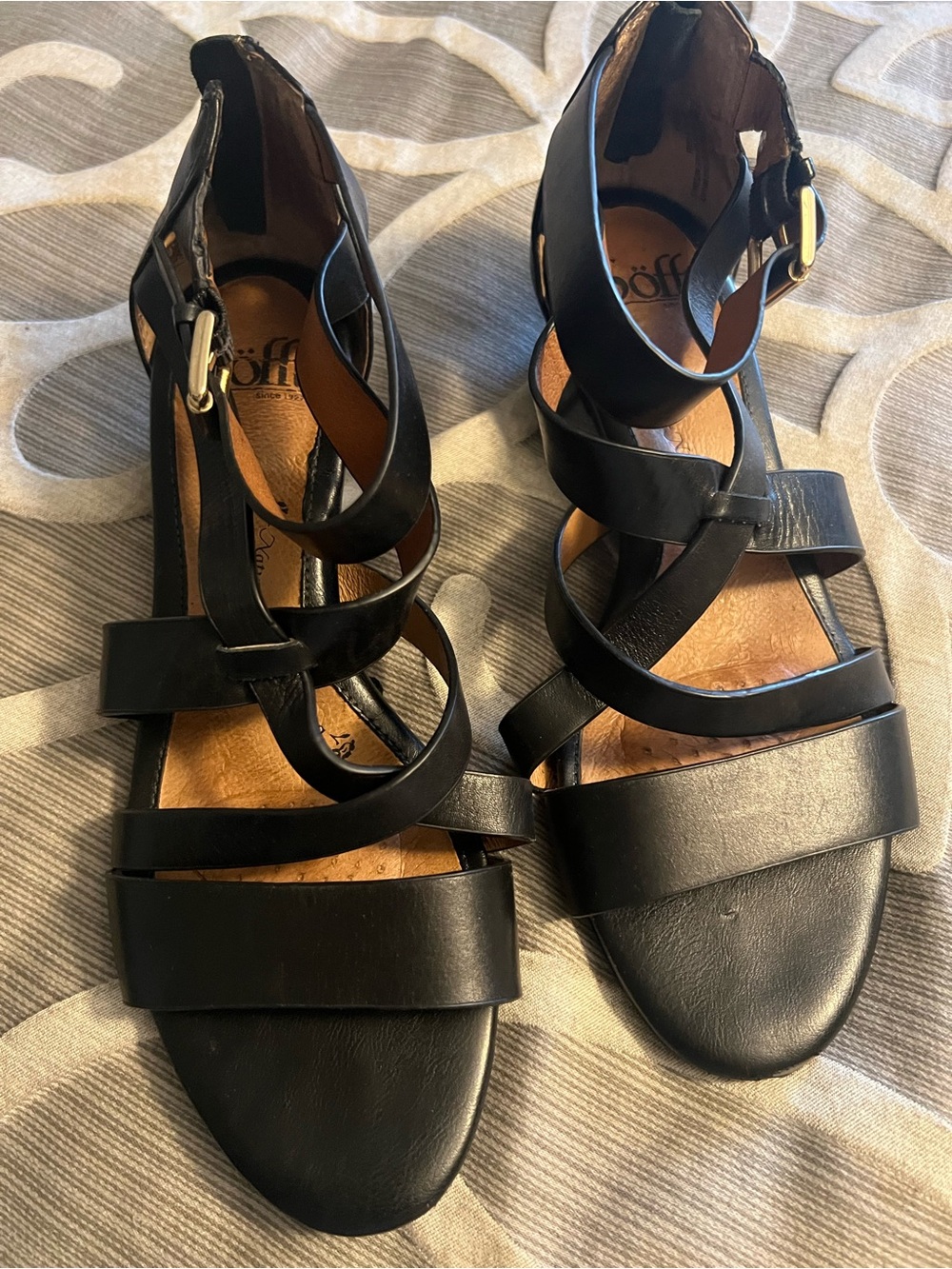 Soffit Black  Leather Strappy Sandals